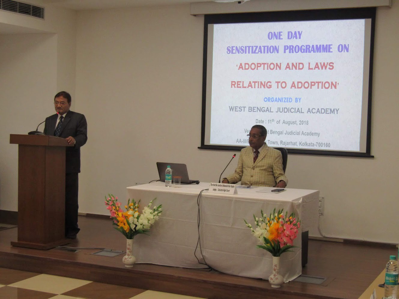 A Training Programme for the District & Family Court Judges for sensitization on adoption issues at West Bengal Judicial Academy, Kolkata on 11 August 2018 was held. Shri Deepak Kumar, CEO CARA & Dr. D.D. Pandey, Joint Director, CARA visited Kolkata to participate as a Resource Person in the Training Programme.